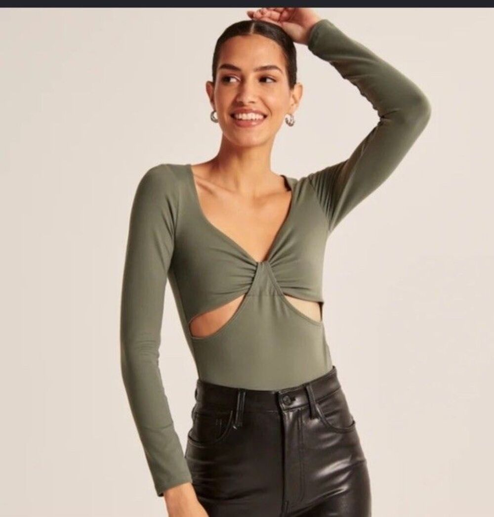 Abercrombie And Fitch Cutout Soft AF Bodysuit Olive Green Sz Sm